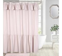 DOSLY IDÉES Ruffled Farmhouse Shower Curtain,Blush Pink Soft Fabric,Country and Chic Style,72x72 in