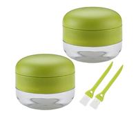 DOSMAMZ Garlic Chopper, 2PCS Garlic Presses, Stainless Steel Blades Cutter, Crusher, Mincer, and Storage Container - Includes 2PCS mini Brushes - Suitable for both Home and Camping - (Green)