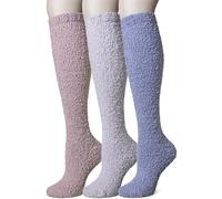 DoSmart Women Fuzzy Socks 3 Pairs Knee High Fluffy Soft Warm Stocking Cozy Slipper Plush Winter Long Socks, Purple/Blue/Pink, One Size