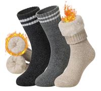 DoSmart Womens Warm Thermal Socks Winter Ski Extra Thick Insulated Heated Crew Boot Socks for Cold Weather 3 Pairs, Black/Khaki/Grey, One size