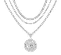 DOSMINE Necklace for Men Cross Pendant Necklace Diamond Tennis Chain Cuban Necklace Hip Pop Jewelry, Stainless Steel, Cubic Zirconia