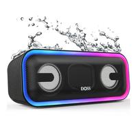 DOSS SoundBox Pro+ Bluetooth Speaker, Immersive 24W Stereo Sound with Booming Bass, IPX6 Waterproof, 15H Playtime, Mixed Colors Lights, Christmas and White Elephant Gift for Adults, Men, Women-Black