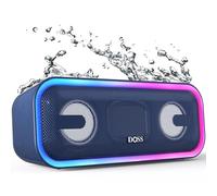 DOSS SoundBox Pro+ Bluetooth Speaker, Immersive 24W Stereo Sound with Booming Bass, IPX6 Waterproof, 15H Playtime, Mixed Colors Lights, Christmas and White Elephant Gift for Adults, Men, Women-Blue