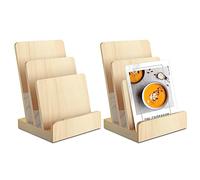 DOSTATNI 2 Pieces 3-Tier Pine wooden brochure holder 6 x 9 Wood Literature Holder Pamphlet Display Stand flyer holder postcard holder for Pamphlet Magazine Booklets Menu