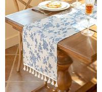 Dostear Blue Rose Tassels Outdoor Table Runner Kitchen Table Decoration Holiday Wedding Party Dinning Birthday 30 X 270cm