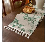 Dostear Green Bird Tassels Outdoor Table Runner Kitchen Table Decoration Holiday Wedding Party Dinning Birthday 30 X 270cm