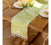 Dostear Green Leaf Tassels Outdoor Table Runner Kitchen Table Decoration Holiday Wedding Party Dinning Birthday 30 X 270cm
