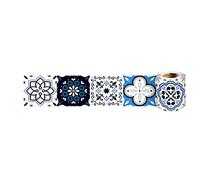 Dostear Peel and Stick Wallpaper Border Self-Adhesive Wall Border Sticker Home Ceiling Decorative Border for Bathroom Living Room Kitchen Blue Pattern I 10cm X 240cm
