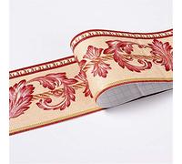 Dostear Peel and Stick Wallpaper Border Self-Adhesive Wall Border Sticker Home Ceiling Decorative Border for Bathroom Living Room Kitchen Red Ranunculus Leaf 10.6×500CM