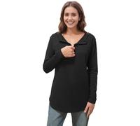 DOSWODE Chemo Shirts for Women with Port Access and Side Snaps Long Sleeve for Post Surgery Recovery Dialysis Comfort Shirt, Black, XXL