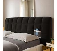 DOSYCOVUR Soft Velvet Headboard Protector Dustproof Washable Full Cover Cushioned Padded Headboard Cover for Wooden Tall Headboard Beds King Size Double Single Beds,Black,150cm