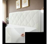 DOSYCOVUR Stretch Velvet Headboard Cover King Size Double Single Bed Dustproof Cushioned Protective Cover Thick Full Cover Wooden Headboards Tall Bedside Padded Protector,White,150cm