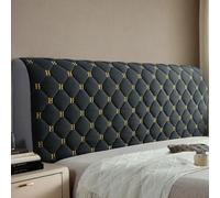 DOSYCOVUR Washable Velvet Headboard Cover Single Bed Super King Size Padded Protector Elastic Dustproof Full Package Suitable for Bedroom Wooden Bed Backrest Cushion,Black,180CM