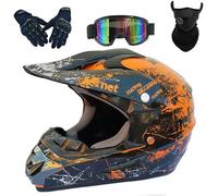 DOT Approved Youth Kids Motocross Offroad Street Dirt Bike Helmets for Kids 8-14, BMX MX ATV Helmet with Goggles Gloves Mask(Floral yellow,XL (58-59cm))