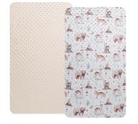 Dot Bassinet Sheet Set 2 Pack Stretch Fitted Bedside Sleeper Bassinet Sheets Sheets,Ultra Soft, for Baby Girls and Boys Cream, Fox Deer Bear
