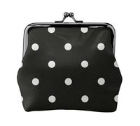 Dot Black & White Print Double Clasp Metal Frame Leather Kiss Lock Change Pouch Wallet for Women with Keys, Small Purses