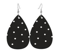 Dot Black & White Print Leather Dangle Earrings - Lightweight Teardrop Costume Earrings for Parties, Valentine's Day