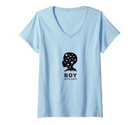Dot Boys Silhouette Art: Boy with Dots Modern Graphics V-Neck T-Shirt, Women, Baby Blue, L