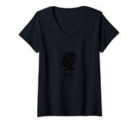 Dot Boys Silhouette Art: Boy with Dots Modern Graphics V-Neck T-Shirt, Women, Black, M