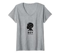 Dot Boys Silhouette Art: Boy with Dots Modern Graphics V-Neck T-Shirt, Women, Heather Grey, XXL