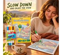 Dot by Letter Coloring Kit 20 Designs with 10 Markers Mindful Art Set | 20 hidden pictures, 10 markers, 250gsm paper, plant animal and landscape themes, for adults and kids