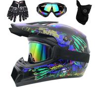 DOT Certified Full Face Dirt Bike Helmet for Kids Youth Adults Motocross Helmet with Mask Goggles Gloves Set(Blue claw,XL (58-59cm))