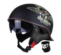 DOT ECE Approved Half Shell Motorcycle Helmet, Open Face Retro Helmet with Built-in Sun Visor, Quick Release Buckle Half Face Helmet for Men Women, Cruiser Scooter(B,M=(57~58cm))