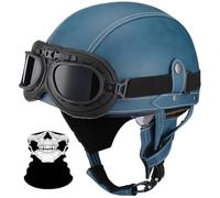 DOT ECE Approved Retro Leather Pilot with Goggles, Open Face Half Shell Motorbike Helmet, Quick Release Buckle Vintage Half Face Helmet for Men Women, Cruiser Scooter(I,M=(57~58cm))