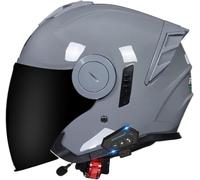 DOT & ECE Approved Vintage Bluetooth Motorcycle Helmet, Open Face 3/4 Helmet with Dual Visor, Scooter Crash Helmet for Adults Men & Women M,L=59-60cm