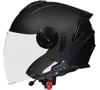 DOT & ECE Approved Vintage Bluetooth Motorcycle Helmet, Open Face 3/4 Helmet with Dual Visor, Scooter Crash Helmet for Adults Men & Women J,L=59-60cm