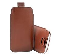 DOT. For Samsung Galaxy S8 - Luxury Slim Real Genuine Soft Leather Pull Tab Slide In Pouch Sleeve Case Cover (Brown)