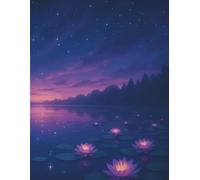 Dot Grid Notebook - Starlit Water Garden: A peaceful dotted journal inspired by glowing lotus blooms and quiet evening reflections.