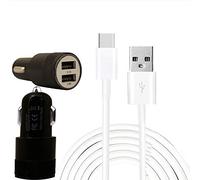 DOT. In Car Charger Dual USB Port LED 12-24V 3.1A Max With 1m Micro USB Charging Cable For Samsung Galaxy A20e- Black Car Charger Plus 1m Charging Lead