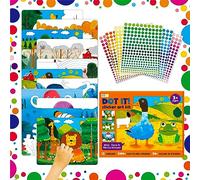 Dot It Sticker Art Activity, 6 Double-Sided Canvases (12 Scenes) with Wild/Marine/Farm Animals Plus 5180 Colorful Stickers, Dot Coloring Stickers for Boys & Girls DIY Activity Craft kit