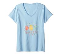 Dot Queen: Royal Pastel Polka Dot Charm for Girls V-Neck T-Shirt, Women, Baby Blue, S