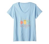 Dot Queen: Royal Pastel Polka Dot Charm for Girls V-Neck T-Shirt, Women, Baby Blue, XL
