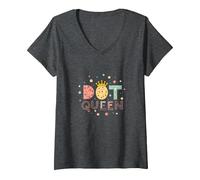 Dot Queen: Royal Pastel Polka Dot Charm for Girls V-Neck T-Shirt, Women, Dark Heather Grey, S
