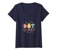 Dot Queen: Royal Pastel Polka Dot Charm for Girls V-Neck T-Shirt, Women, Navy, S