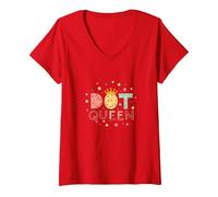 Dot Queen: Royal Pastel Polka Dot Charm for Girls V-Neck T-Shirt, Women, Red, S