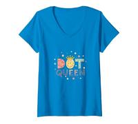 Dot Queen: Royal Pastel Polka Dot Charm for Girls V-Neck T-Shirt, Women, Sapphire, S