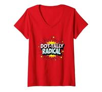 Dot-Tally Radical: Explosive Pop Art for Bold Rebels V-Neck T-Shirt, Women, Red, XXL