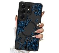 DOTARA Magnetic for Samsung Galaxy 333 Ultra Case,Compatible with Magsafe Black Flower Floral Pattern Translucent Matte Camera Shockproof Protection Slim Phone Case for Women Girls, Gardenia