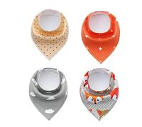 DOTBUY Baby Bandana Bib Set, 4 PCS Unisex Baby Bib Bandana Adjustable Snaps 100% Absorbent Cotton Front Saliva Towel Dribble Bibs for Keep Stains Off (Fox)