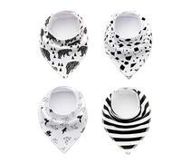 DOTBUY Baby Bandana Bib Set, 4 PCS Unisex Baby Bib Bandana Adjustable Snaps 100% Absorbent Cotton Front Saliva Towel Dribble Bibs for Keep Stains Off (Black and White Stripes)
