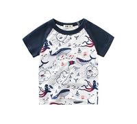 DOTBUY Childrens Short Sleeved T Shirts, 100% Cotton Cartoon Bear Print Top Summer Nightwear Sleepwear Top Clothes for Age 1-10 Years Child Kids Boy Girl (Navy Blue Whale,140cm)
