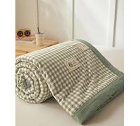 DOTBUY Coverless Duvet King 4.5 TOG 200x230 cm - Green Check Summer Super King Coverless Quilted Duvet with Microfibre Filling, All-in-One Class A Cotton Comforter Bedspreads