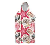 DOTBUY Hooded Poncho Towel for Kids Adults Changing Robe - 3D Dolphin Printed Microfiber Quick Dry Lightweight Men Women Beach Swim Surf Poncho (Red Starfish,60x110cm)
