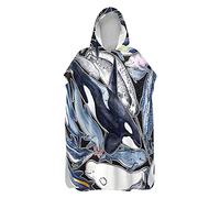 DOTBUY Hooded Poncho Towel for Kids Adults Changing Robe - 3D Dolphin Printed Microfiber Quick Dry Lightweight Men Women Beach Swim Surf Poncho (Black Dolphin,60x110cm)