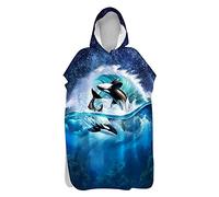 DOTBUY Hooded Poncho Towel for Kids Adults Changing Robe - 3D Dolphin Printed Microfiber Quick Dry Lightweight Men Women Beach Swim Surf Poncho (Waves,60x110cm)
