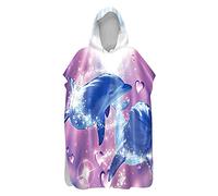 DOTBUY Hooded Poncho Towel for Kids Adults Changing Robe - 3D Dolphin Printed Microfiber Quick Dry Lightweight Men Women Beach Swim Surf Poncho (Couple Dolphins,75x145cm)